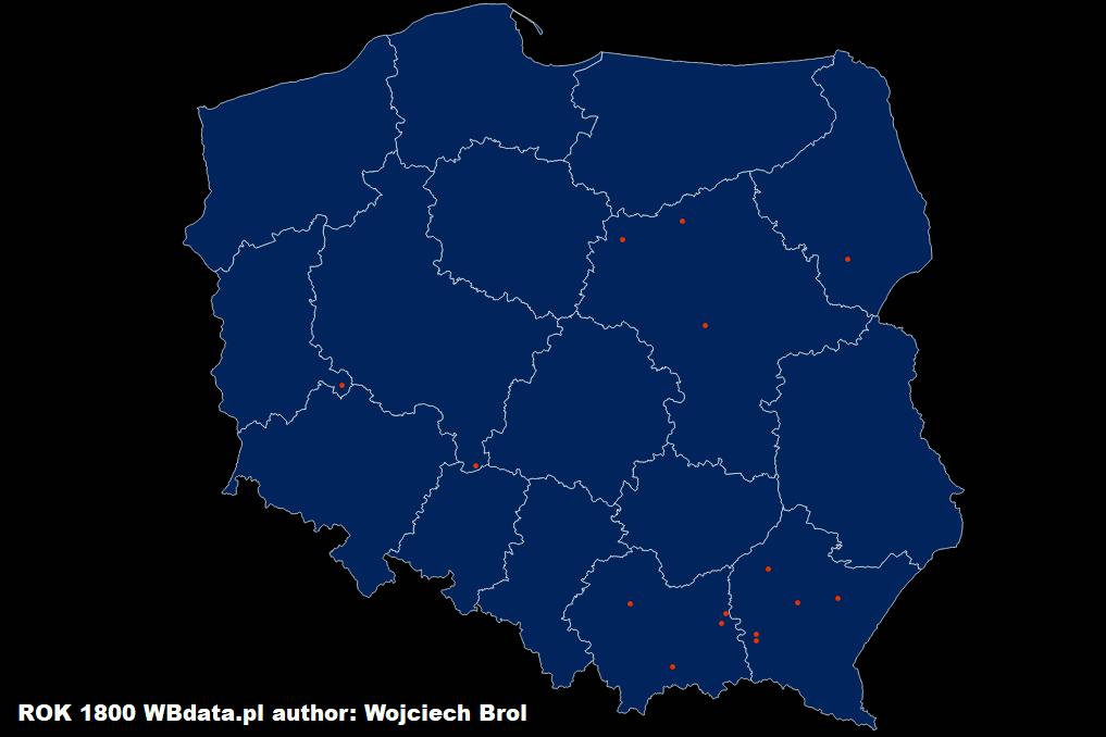 Mapa animowana prezentuje datę powstania szkół podstawowych w Polsce