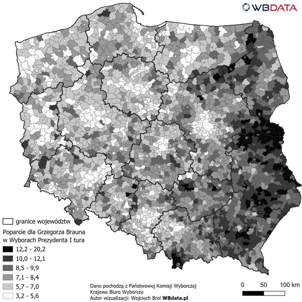 Poparcie dla Grzegorza Brauna