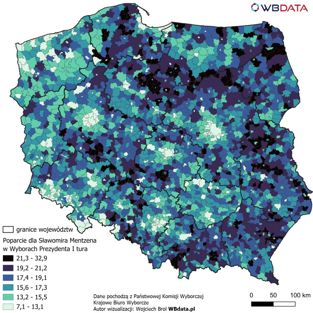 Poparcie dla Sławomira Mentzena