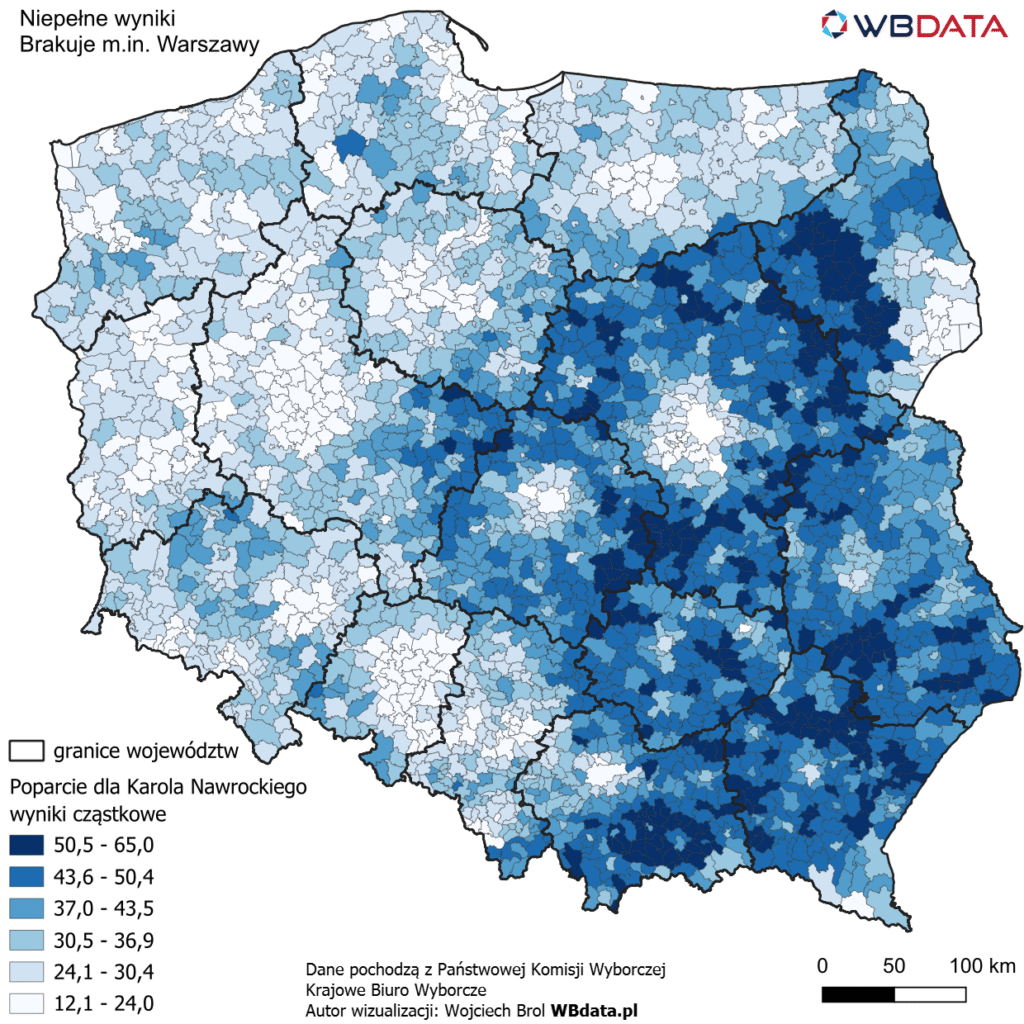 Poparcie dla Karola Nawrockiego (niepełne dane)